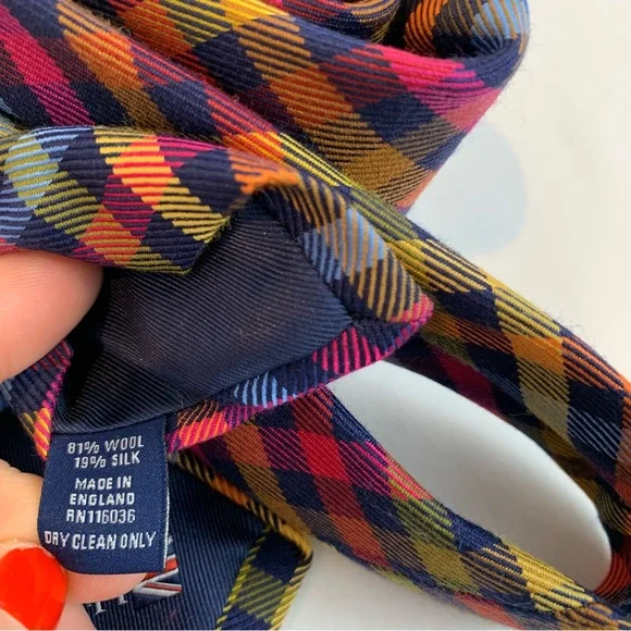 Charles Tyrwhitt Wool Silk Tie Multicolor Gingham Plaid Rainbow 58"L x 3.5"W - Picture 5 of 5